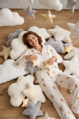 Kadın Gömlek Yaka Düğmeli Gece Giyimi Beyaz Pijama Takımı