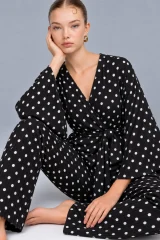 Kadın Kruvaze Kuşaklı Siyah İkili Pijama Takımı 4803