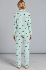 Kadın Kurdela Desenli Bol Yeşil Pijama Takımı 4799