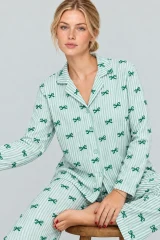 Kadın Kurdela Desenli Bol Yeşil Pijama Takımı 4799