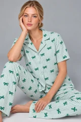Kadın Desenli Yeşil Rahat Pijama Takımı 4800