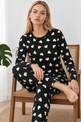 Kadın Desenli İkili Çok Renkli Rahat Pijama Takımı 4826