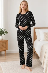 Kadın Desenli İkili Siyah Rahat Pijama Takımı 4814