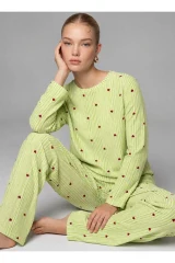 3'Lü Kadın Desenli Uzun Kollu Pijama Takımı Beyaz