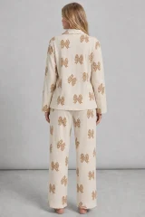 3'Lü Kadın Desenli Uzun Kollu Pijama Takımı Yeşil
