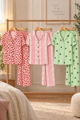 3 Adet Kadın Kısa Kol Comfort Pijama Takımı Pembe