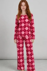 3'Lü Kadın Çizgili Regular Fit Pijama Takımı Pembe