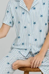 3 Adet Kadın Kısa Kollu Rahat Pijama Takımı Gri
