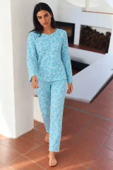 Kadın Desenli Uzun Kollu Rahat M.Yeşili Pijama Takımı Mint Yeşili