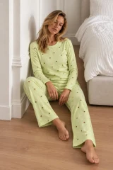 Kadın Şık Uzun Kollu Yeşil Pijama Takımı