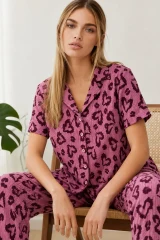 3 Adet Kadın Kısa Kollu Rahat Pijama Takımı Yeşil
