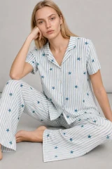 3 Adet Kadın Kısa Kollu Rahat Pijama Takımı Yeşil