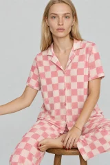 3 Adet Kadın Kısa Kollu Rahat Pijama Takımı Pembe