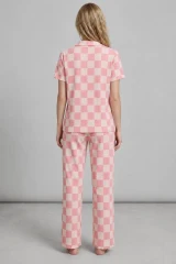 3 Adet Kadın Kısa Kollu Rahat Pijama Takımı Pembe