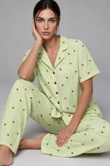 3 Adet Kadın Kısa Kollu Rahat Pijama Takımı Pembe
