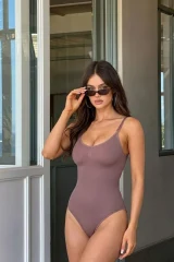 Kadın Slip Kalıp Gül Kurusu Body Örme Orta Destek