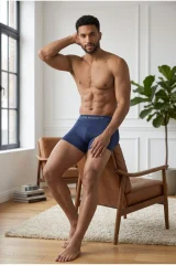 Erkek Rahat Esnek Seamless 3 Lü Lacivert Boxer