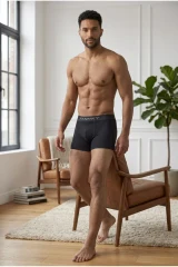Erkek Rahat Esnek Seamless 2 Li Siyah Boxer