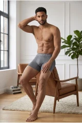 Erkek Rahat Esnek Seamless Gri Boxer